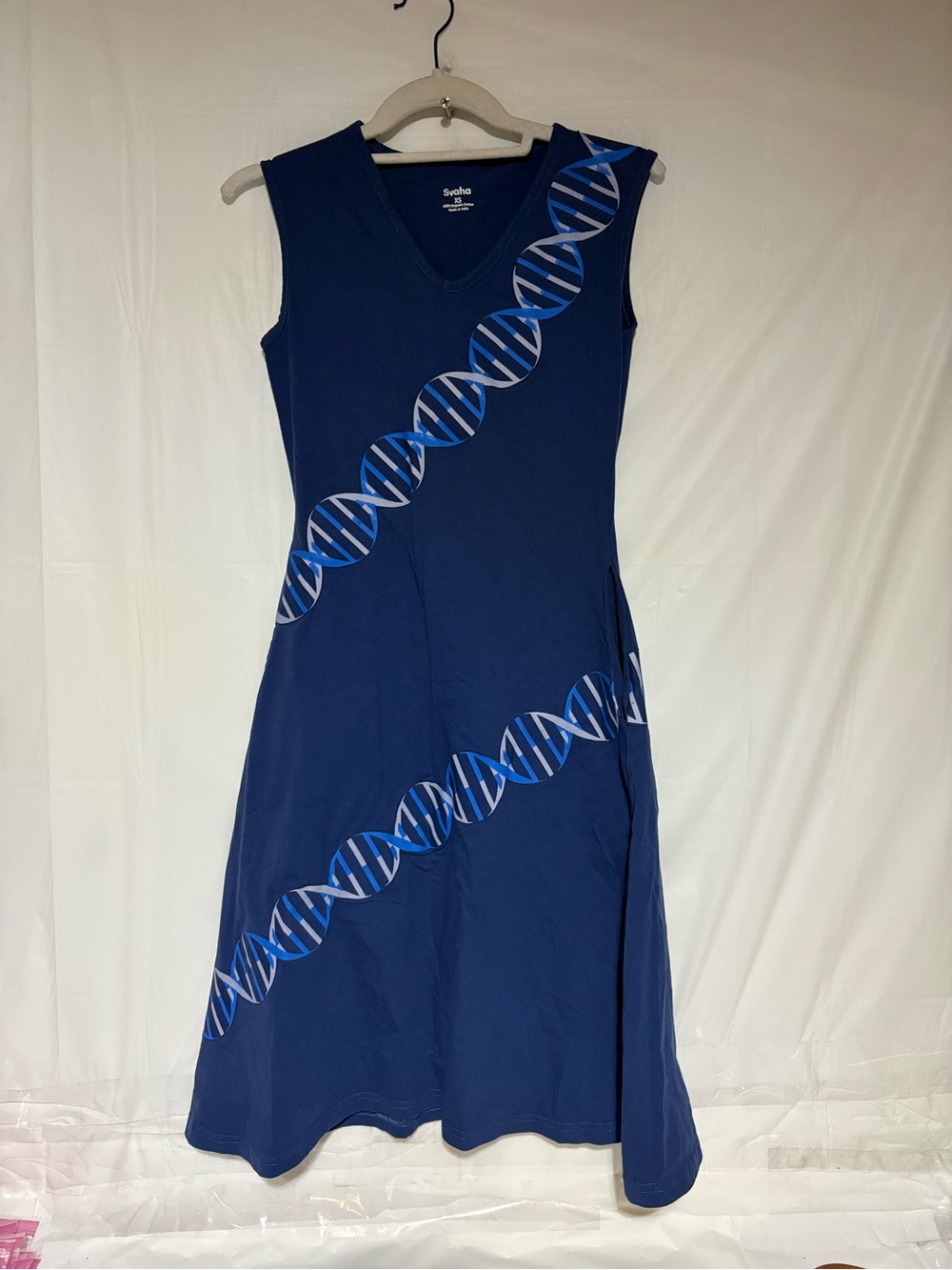 Svaha 100% organic cotton Dress with Blue DNA-Stripe Accent